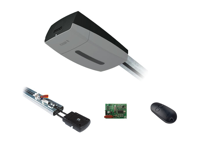 V10DMS+V0679 - Комплект автоматики для секционных ворот высотой до 2,25 м на основе привода VER10DMS (встроенный блок управления, радиоуправление с фиксированным кодом, направляющий профиль) 