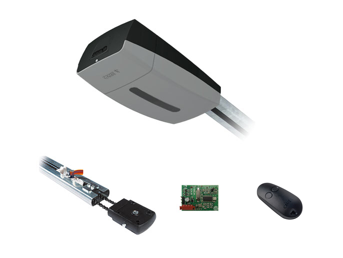 V13DMS+V0679 - Комплект автоматики для секционных ворот высотой до 2,25 м на основе привода VER13DMS (встроенный блок управления, радиоуправление с фиксированным кодом, направляющий профиль) 