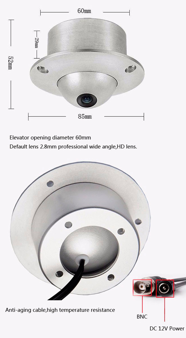 габариты и подключение лифтовой камеры DiAl UFO-AHD