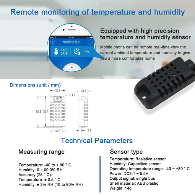Характеристики датчика температуры и относительной влажности ITEAD Sonoff Sensor-AM2301