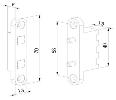 2С дверной контакт пружинный Dorcas габаритный чертеж