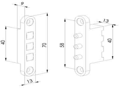 3С дверной контакт пружинный Dorcas габаритный чертеж